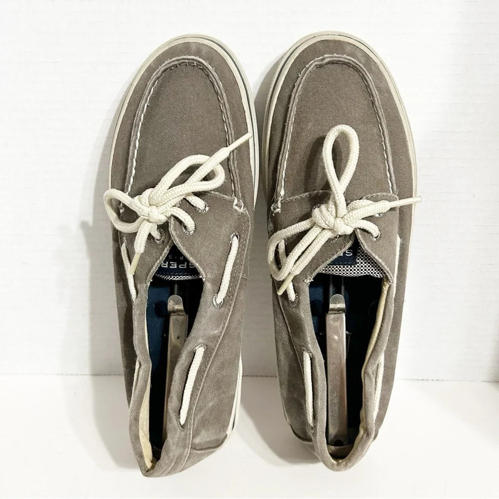 Sperry Topsiders Halyard Gray Washed Light Fade Canvas Lace Up Classic Boat Shoe